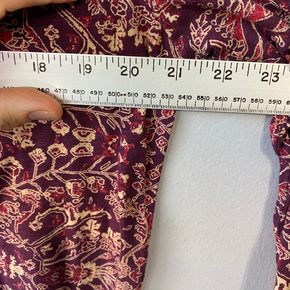 Lucky Brand Womens Burgundy Paisley Floral Tassel Tie Boho Blouse Large L/G - Picture 7 of 14